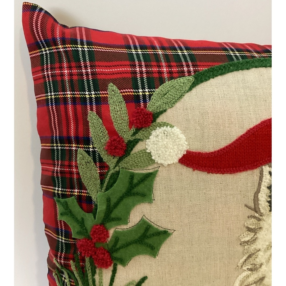 Christmas Dog Throw Pillow Yorkie Terrier Plaid Embroidered LovingKindness - Picture 5 of 11